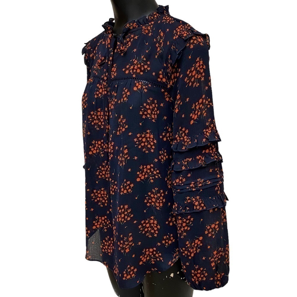 Ann Taylor Red Floral Chiffon Ruffle Tunic Top  Size XS - Picture 5 of 5